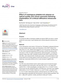 Effect of autologous platelet-rich plasma on optical quality and visual outcomes following implantation of a trifocal diffractive intraocular lens 표지